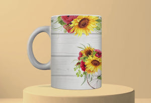 Personalized Ceramic Mug and Matching Coaster Set/11 oz or 15 oz Coffee Mug/Life is a Beautiful Ride with Sunflowers Design/#119