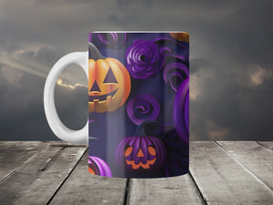 Personalized Ceramic Mug and Matching Coaster Set/11 oz or 15 oz Coffee Mug/Purple Halloween #142