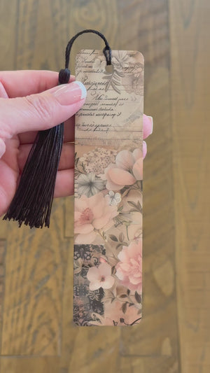 Bookmark and Tassel with Double Sided Sublimation Victorian Script & Flowers #903