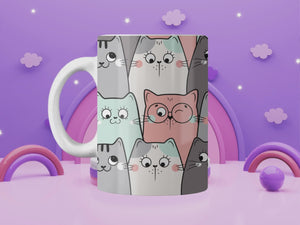 Personalized Ceramic Mug and Matching Coaster Set/11 oz or 15 oz Coffee Mug/Cartoon Cats Design #126