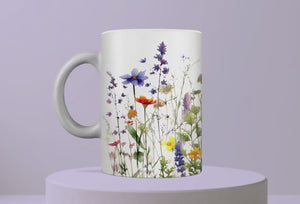 Personalized Ceramic Mug with Matching Coaster Set/11 oz or 15 oz Coffee or Tea Mug/Wildflowers and Spring Flowers Design/#118