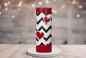 Personalized 20 oz Stainless Steel Tumbler/Includes Metal Straw/Zigzag & Hearts Design/#306