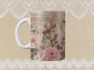 Personalized Ceramic Mug and Matching Coaster Set/11 oz or 15 oz Coffee Mug/Victorian Rose #138