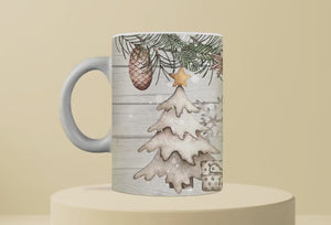Personalized Ceramic Mug and Matching Coaster Set/11 oz or 15 oz Coffee Mug/Merry Christmas Farmhouse Style Design/#114