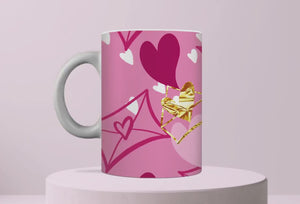 Personalized Ceramic Mug and Matching Coaster Set/11 oz & 15 oz Coffee Mug/Valentines Hearts and Letters Design/ #121
