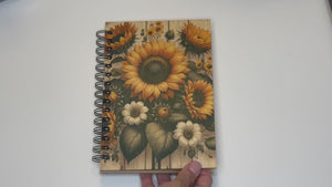 Personalized Country Sunflower Wood Cover Notebook #1007