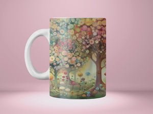 Personalized Ceramic Mug and Matching Coaster Set/11 oz or 15 oz Coffee Mug/Colorful Trees Design #122