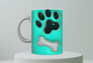 Personalized Ceramic Mug and Matching Coaster Set/11 oz or 15 oz Coffee Mug/3D Puffed Paw Prints & Bones Design/#110