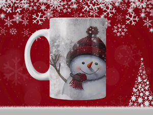 Personalized Ceramic Mug and Matching Coaster Set/11 oz or 15 oz Coffee Mug/3 Snowman Design/#120