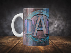 Personalized Ceramic Mug and Matching Coaster Set/11 oz or 15 oz Coffee Mug/Dad Blue Wood #129