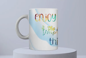 Personalized Ceramic Mug and Matching Coaster Set/11 oz or 15 oz Coffee Mug/Enjoy the Simple Things with Rainbow and Latte Design/#111