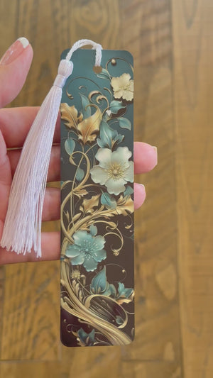 Bookmark and Tassel with Double Sided Sublimation Green & Gold Swirl #906