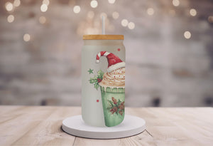 18oz Personalized  Frosted Glass Tumbler with Snowman Mocha #230