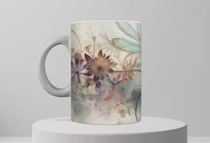 Personalized Ceramic Mug and Matching Coaster Set/11 oz or 15 off Coffee Mug/Dragonflies and Flowers Design/#112