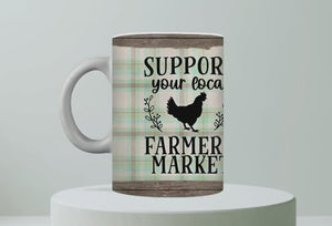 Personalized Ceramic Mug and Matching Coaster Set/11 oz or 15 oz Coffee Mug/Support Local Farmers Market Design/#106