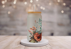 18oz Personalized  Frosted Glass Tumbler With Fall Vibes #229