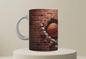 Personalized Ceramic Mug and Matching Coaster Set/11 oz or 15 oz Coffee Mug/3D Basketball Design/#109