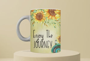 Personalized Ceramic Mug and Matching Coaster Set/11 oz or 15 oz Coffee Mug/Enjoy the Journey with Sunflowers & Vintage Truck/#117