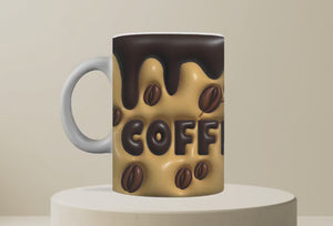 Personalized Ceramic Mug and Matching Coaster Set/11 oz or 15 oz Coffee Mug/3D Puffed Coffee Bean Design/#113