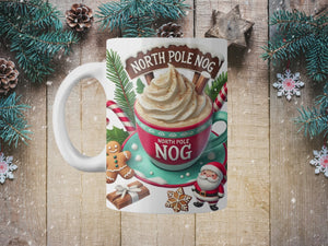 Personalized Ceramic Mug and Matching Coaster Set/11 oz or 15 oz Coffee Mug/North Pole Nog #123