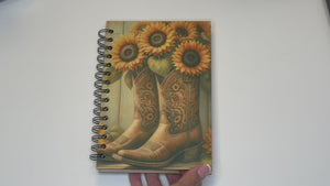 Personalized Sunflower Cowboy Boots Wood Cover Notebook #1008