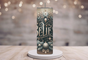 Personalized 20 oz Stainless Steel Tumbler with Metal Straw and Believe Christmas Design #321