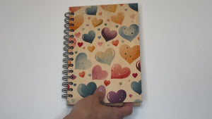 Personalized Floating Hearts Wood Cover Notebook #1011