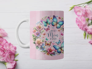 Personalized Ceramic Mug and Matching Coaster Set/11 oz or 15 oz Coffee Mug/Best Mom Ever Butterflies #133