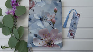 Personalized Journal and Matching Bookmark Pink & Blue Blossoms Keepsake Journal #804
