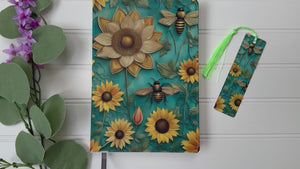 Personalized Journal and Matching Bookmark Bees & Sunflowers Keepsake Journal #805