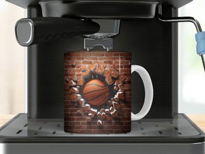 11 oz Ceramic Mug and Matching Coaster Set &quot;3D Basketball&quot; #109