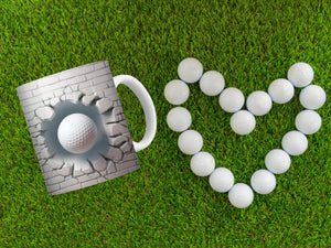11 oz Ceramic Mug and Matching Coaster Set &quot;3D Golf&quot; #105