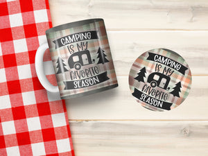 11 oz Ceramic Mug and Matching Coaster Set &quot;Camping is My Favorite Season&quot; #108