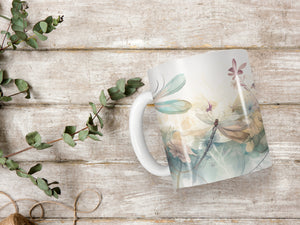 11 oz Ceramic Mug and Matching Coaster Set &quot;Dragonflies&quot; #112