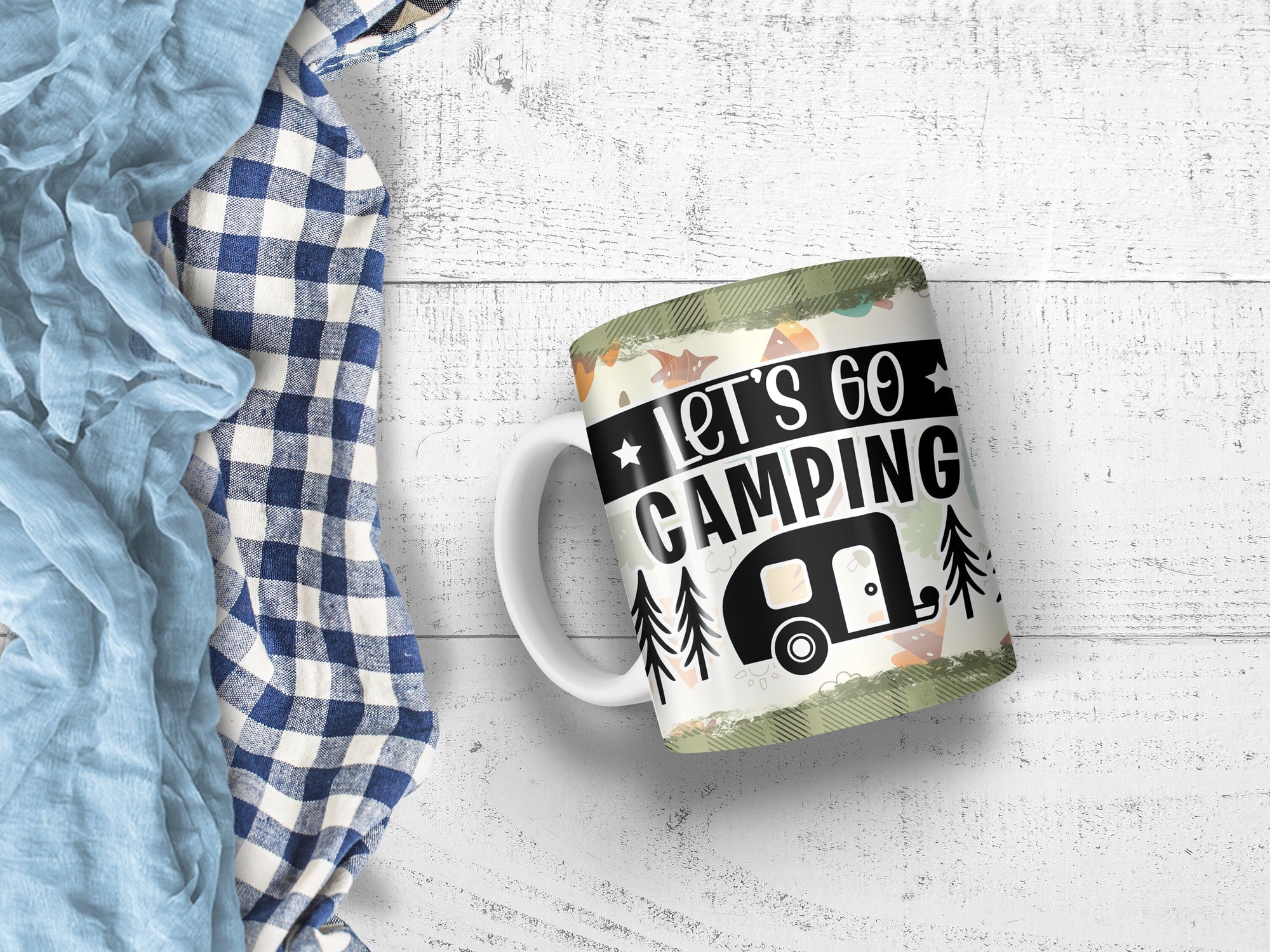 11 oz Ceramic Mug and Matching Coaster Set &quot;Let&#39;s Go Camping&quot; #104