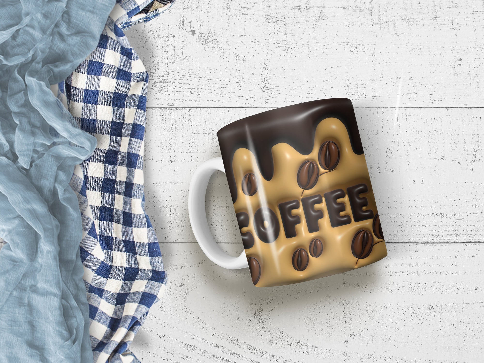 11 oz Ceramic Mug and Matching Coaster Set &quot;Puffed Coffee&quot; #113