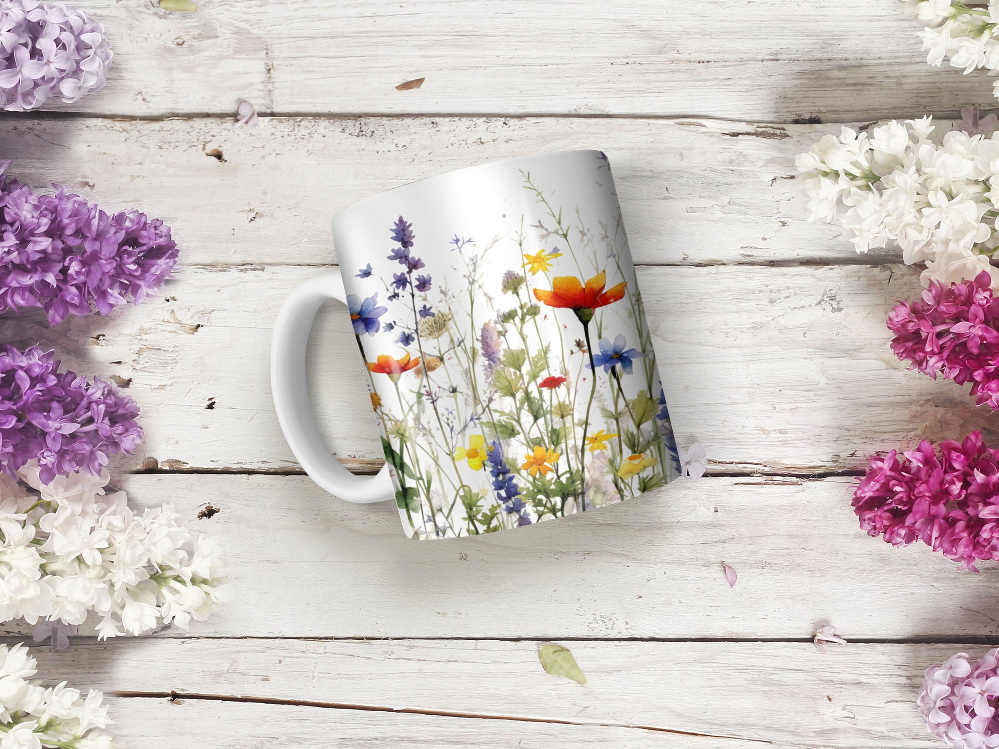 11 oz Ceramic Mug with Matching Coaster Set &quot;Wildflower&quot; #118