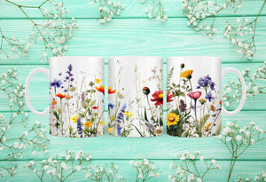 11 oz Ceramic Mug with Matching Coaster Set &quot;Wildflower&quot; #118