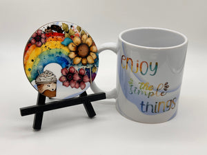 11 oz Ceramic Mug and Matching Coaster Set "Enjoy the Simple Things" #111