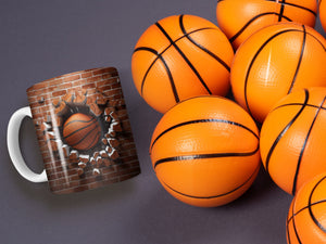 11 oz Ceramic Mug and Matching Coaster Set &quot;3D Basketball&quot; #109
