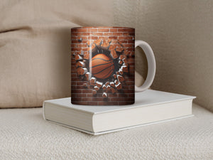 11 oz Ceramic Mug and Matching Coaster Set "3D Basketball" #109