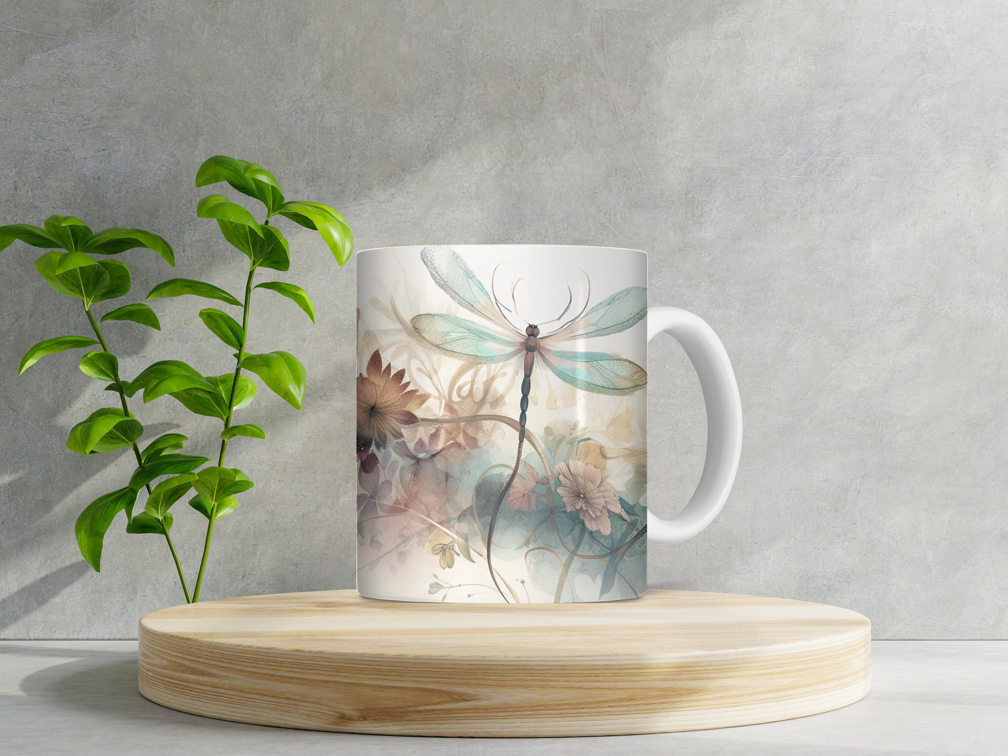 11 oz Ceramic Mug and Matching Coaster Set &quot;Dragonflies&quot; #112