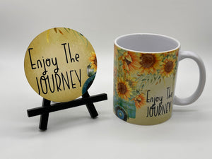 11 oz Ceramic Mug and Matching Coaster Set "Enjoy the Journey" #117