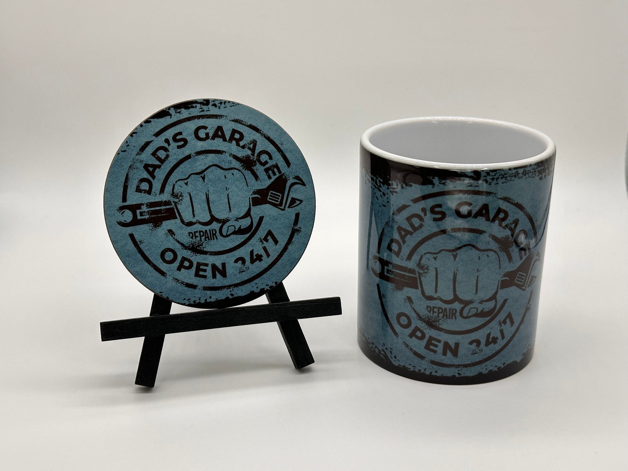 11 oz Ceramic Mug and Matching Coaster Set "Dad's Garage" #107