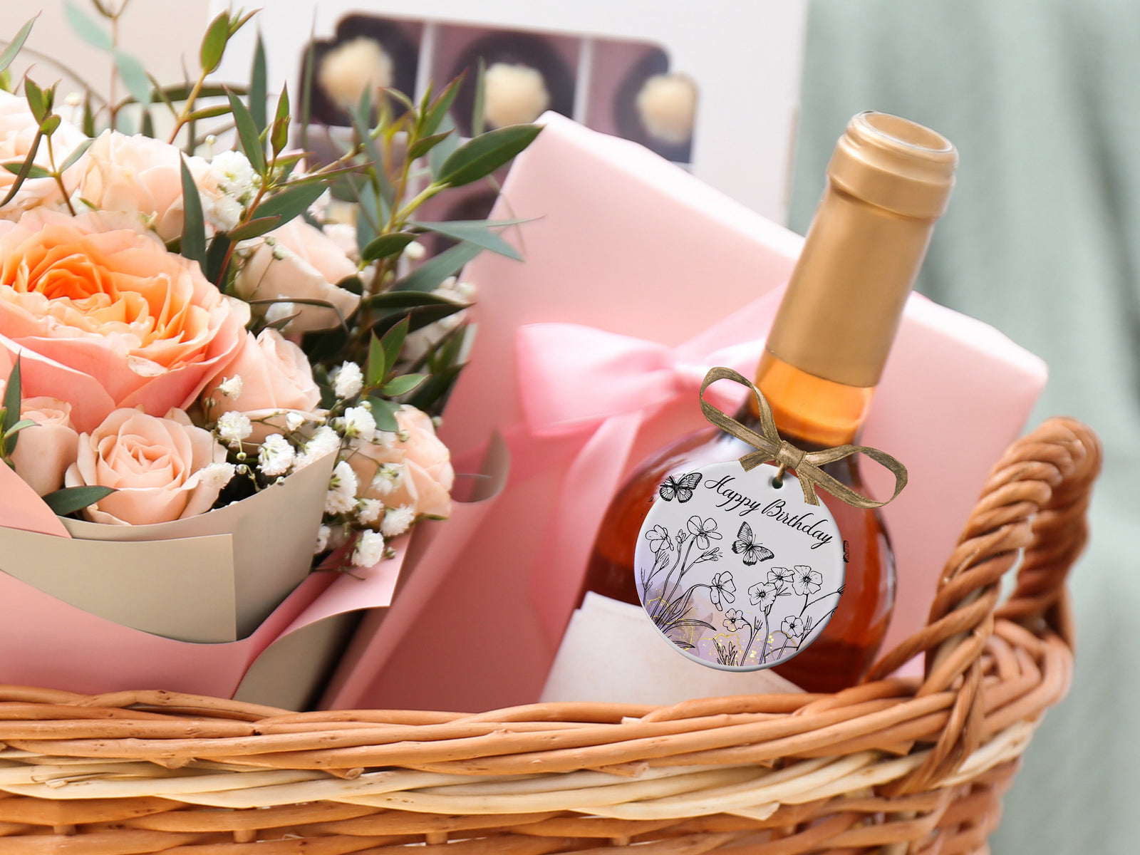 3" Ceramic Gift Tag/Gift Accessory/Happy Birthday/Butterflies/Keepsake/#423