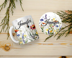 11 oz Ceramic Mug with Matching Coaster Set "Wildflower" #118
