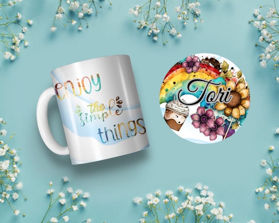 11 oz Ceramic Mug and Matching Coaster Set "Enjoy the Simple Things" #111