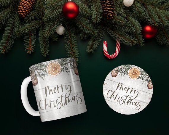 11 oz Ceramic Mug and Matching Coaster Set "Merry Christmas" #114