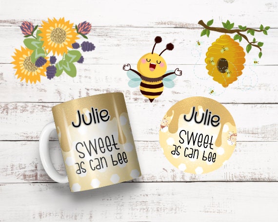11 oz Ceramic Mug and Matching Coaster Set "Sweet as Can Bee" #116