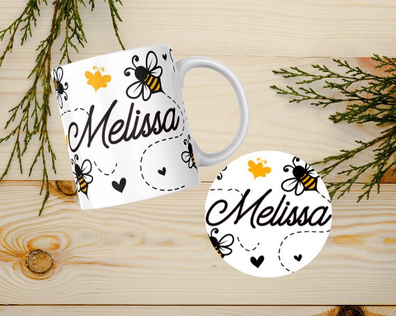11 oz Mug and Matching Coaster Set "Buzzworthy Bee Design" #100